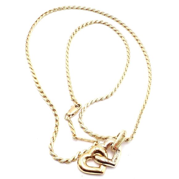 Authentic! Cartier 18k Yellow White Gold Double Heart Pendant Chain Necklace - Picture 10 of 11